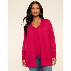 Lane Bryant Modern Long-Sleeve Open-Front Cardigan Berry Pink Women's 26/28 NWT
